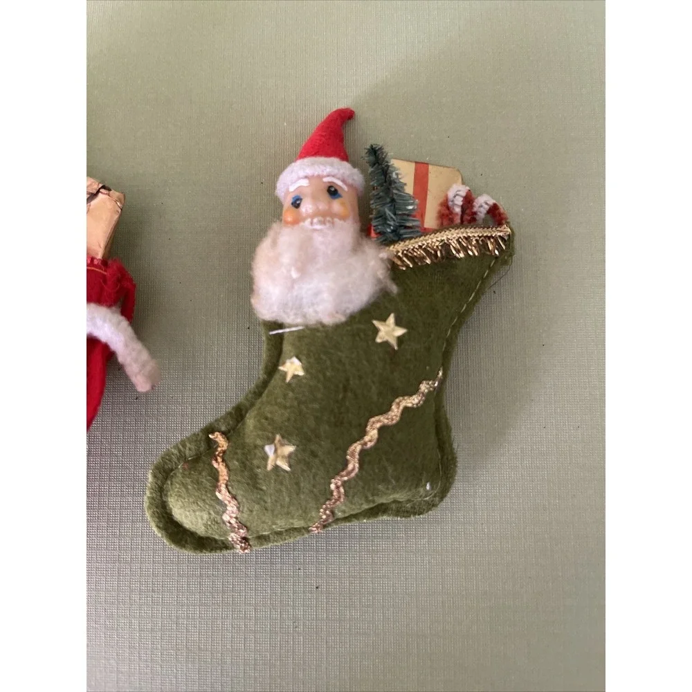Vintage‎ Midcentury Christmas Ornaments Rubber Face Angel Santa Stocking AS IS